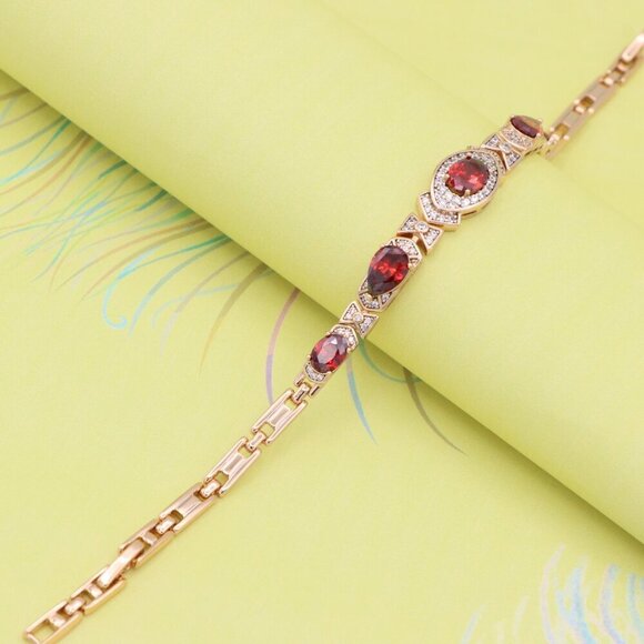 "Rose Gold Red Oval Stone Bracelet with Bow Design, XPBL0802 - Picture 9 of 12